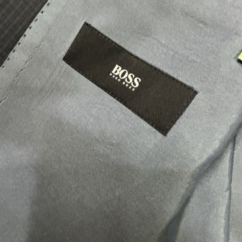 Hugo Boss Pasolini Movie Mens Suit 44L Check‎ Gray Blue Black Wool Coat Jacket - Picture 4 of 9